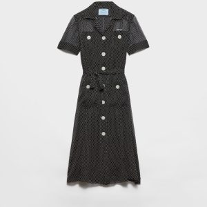Polka-dot silk chiffon shirt dress